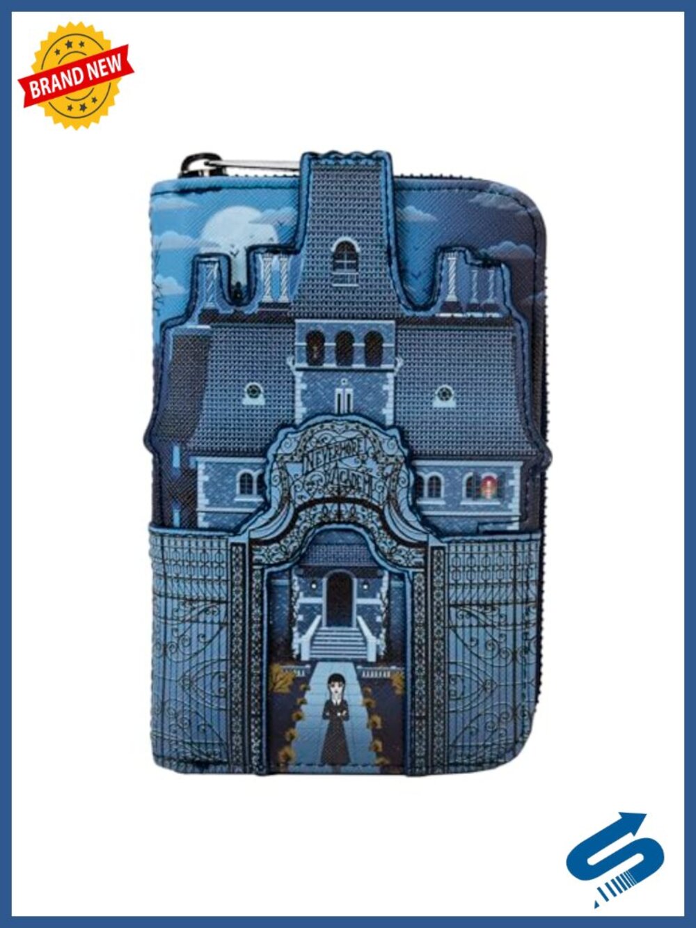 Faux Leather Zip Around Wallet with Gothic Castle Embossing